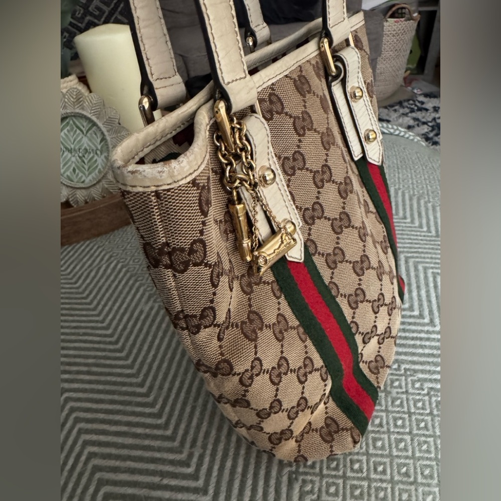 Gucci Beige Tote with Green and Red Stripes